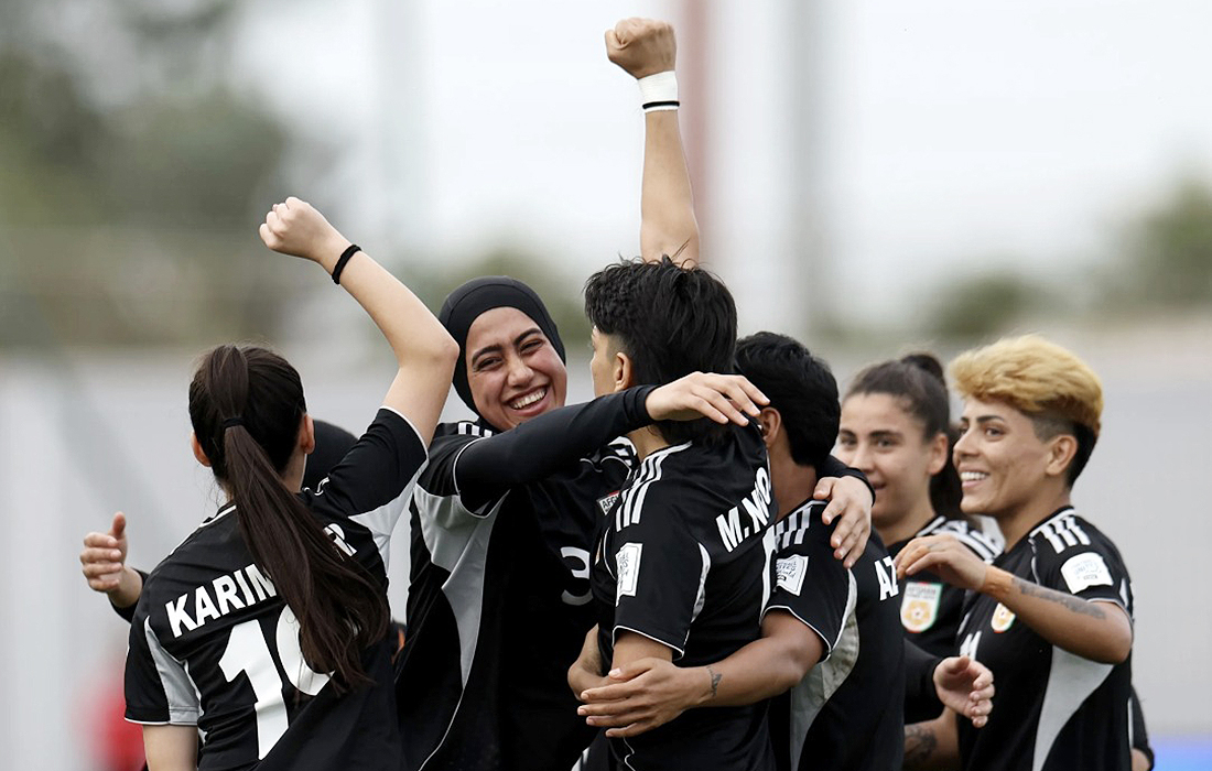 아프간 여성 유나이티드 선수들이 지난 10월 26일 위민스 시리즈 1차전에서 아프리카 차드를 상대로 골을 넣은 뒤 기뻐하고 있다. FIFA 홈페이지